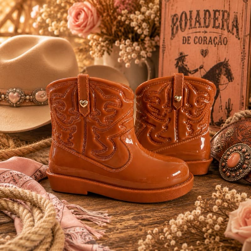 Bota Texana Boiadeira Coração Infantil Menina Country Galocha Leve Confortável Lançamento Boiadeirinha