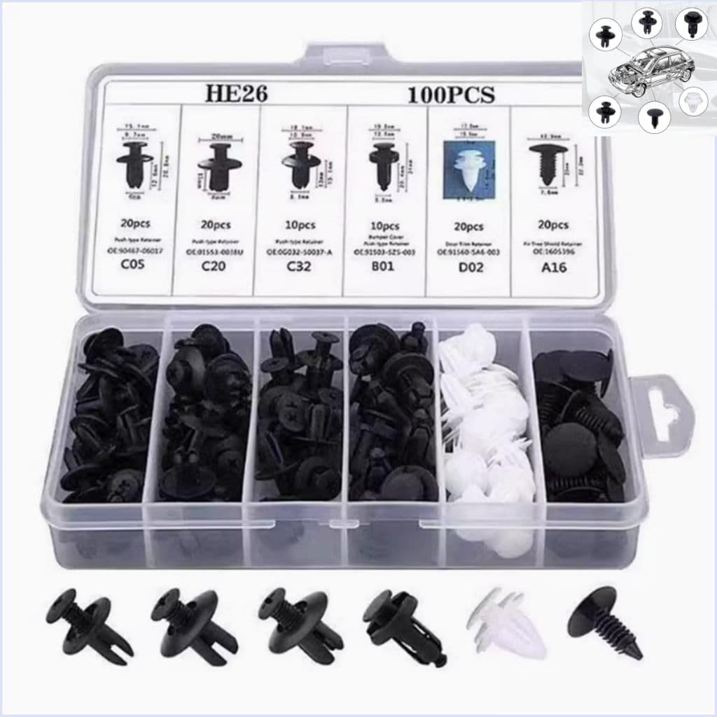 100 Peças Kit Grampos Automotivos Universal Fixação Carro