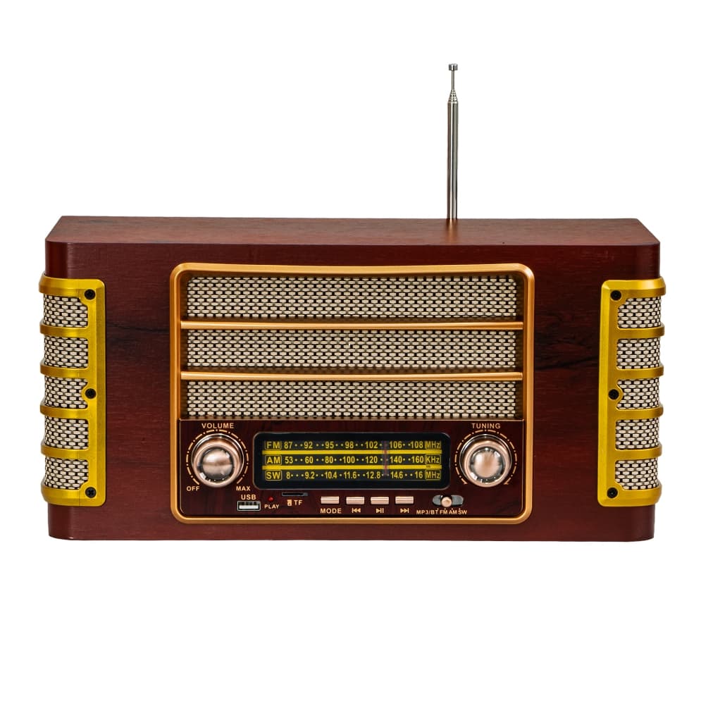 Rádio Portátil Retrô Vintage FM AM SW Bluetooth USB TF Antena Telescópica Bateria Recarregável
