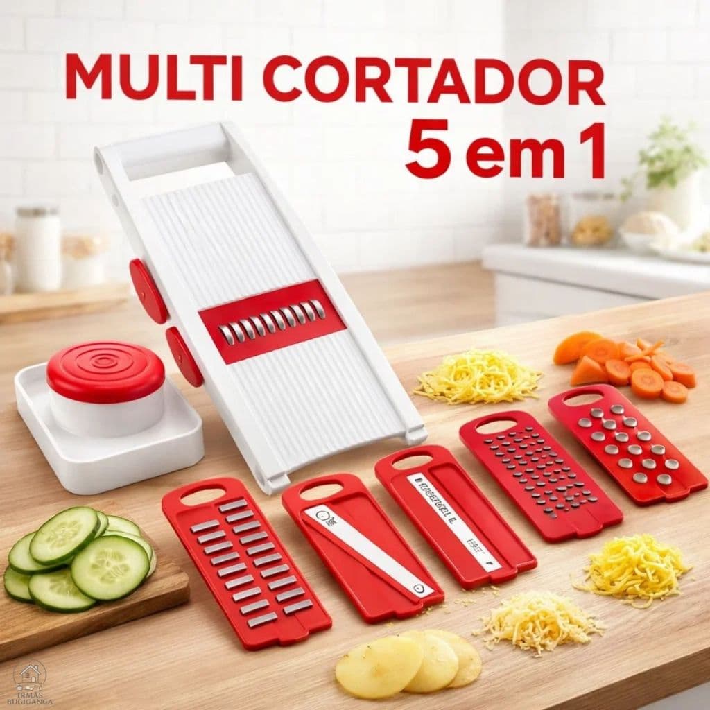 Kit 1 a 2 Cortador Ralador Mandolin 5 em 1 Profissional Troca Lâminas Para Legumes Frutas Uso Diário