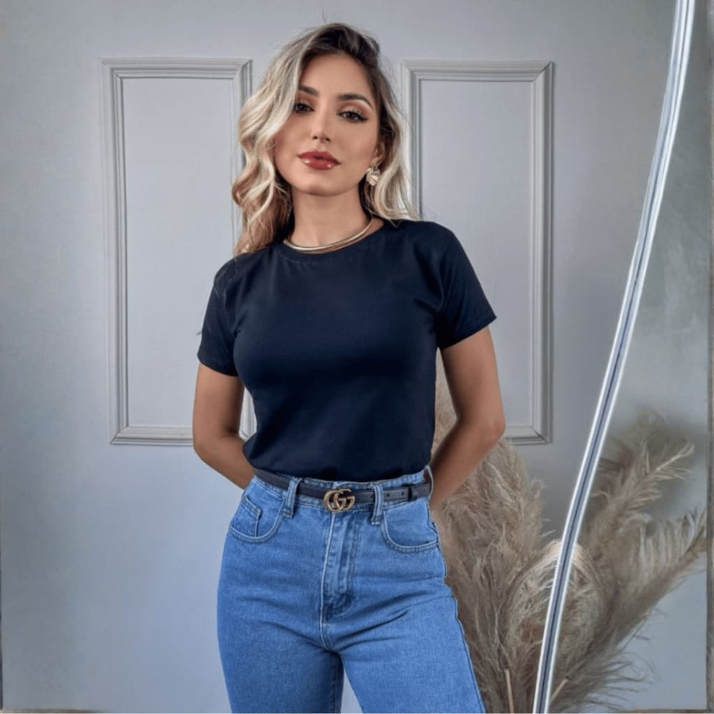 Camisa Blusa Feminina Lisa Básica T-shirt Algodão