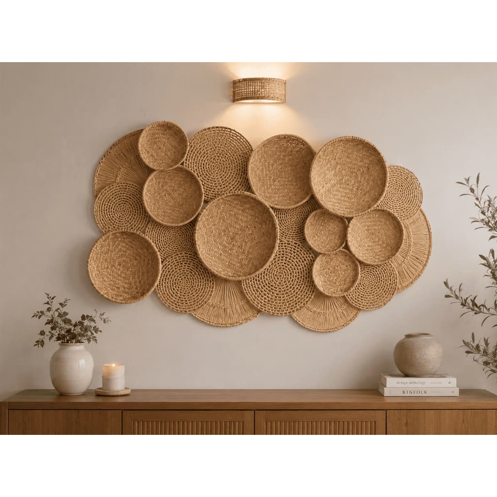 Peneira Redonda Palha Decorativa Bandeja Cesto Organizador Mesa Posta Decoração Artesanato Parede
