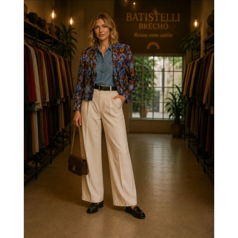 Blazer Estampado Lez a Lez Tam 38 | Casaco Alfaiataria Colorido Forrado Com Elastano Luxo Peça Única