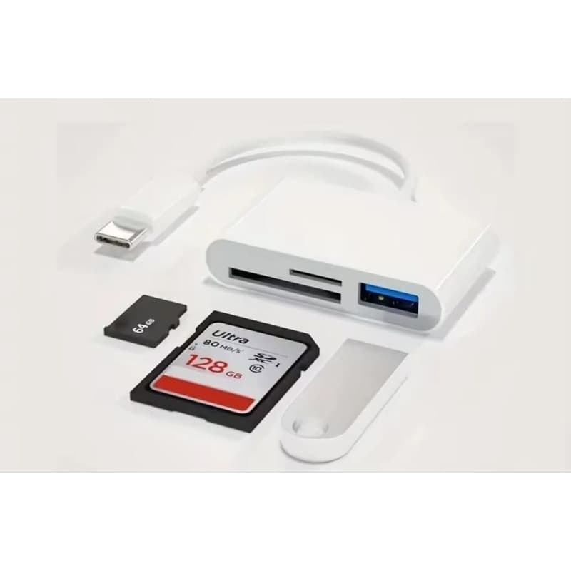 Adaptador e Leitor de Cartão 3 em 1 Tipo C