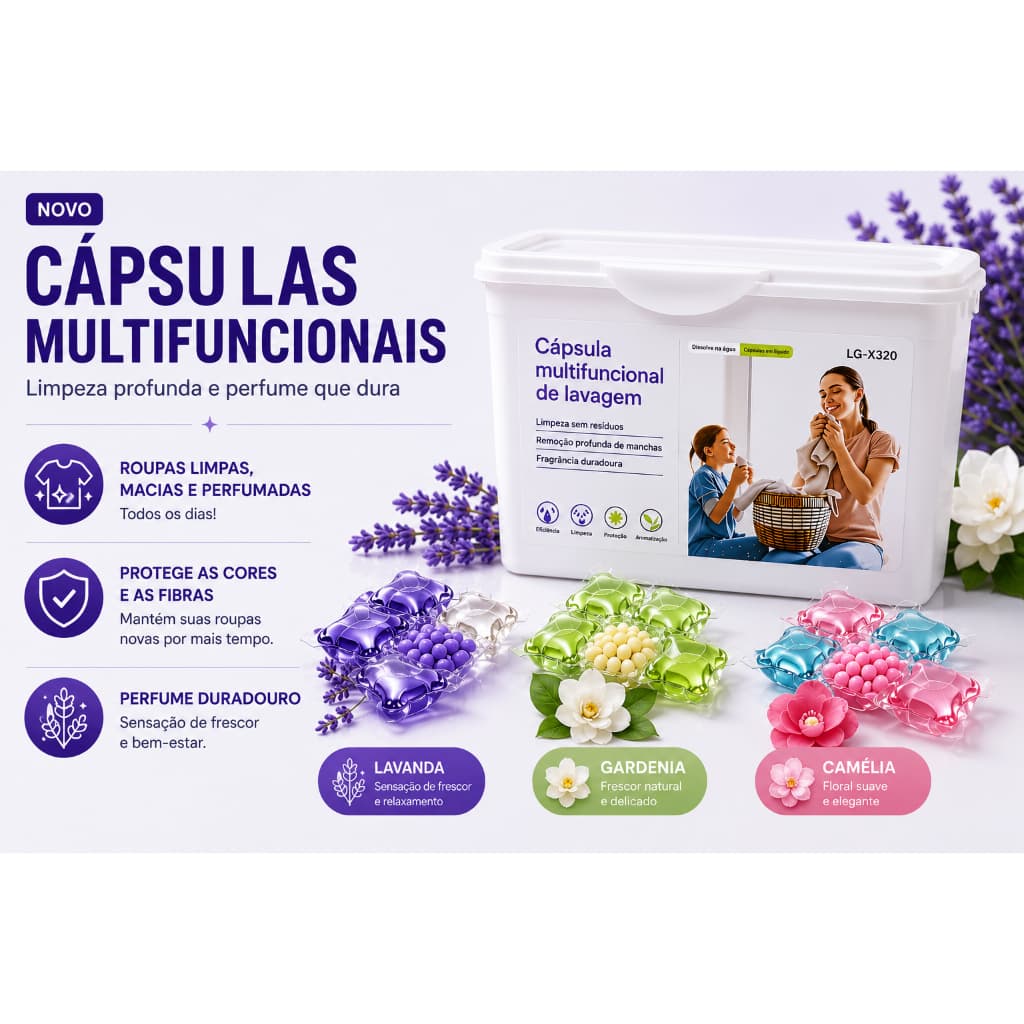 Capsulas multifuncionais para maquinas de lavar roupa