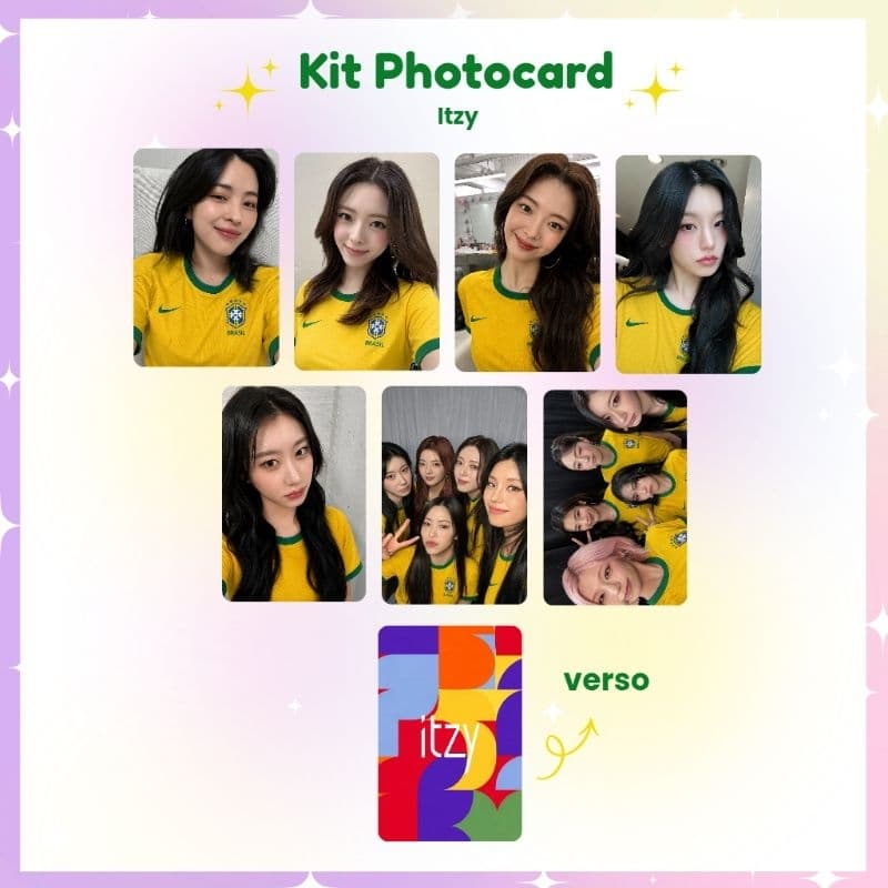 Kit 7 Photocards ITZY Brasil Copa do Mundo 2026 - Photocard Fanmade fotos prontas (LEIA A DESCRIÇÃO)