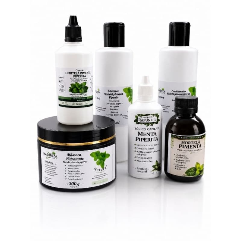 kit 6 produtos hortelã pimenta para alopecia, calvície, falhas, crescimento e anti queda