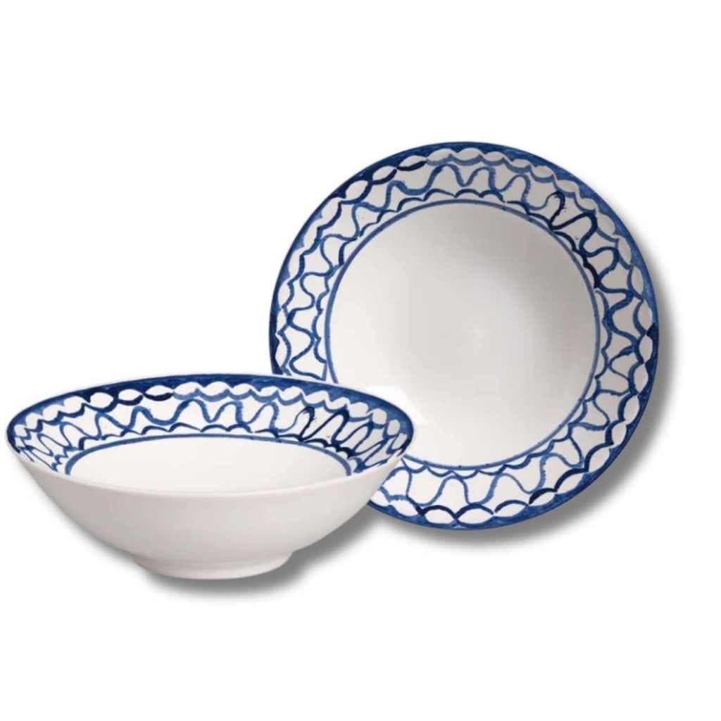 Conjunto 6 Bowls Mykonos Em Cerâmica 350ml Alleanza Premiun Branco E Azul