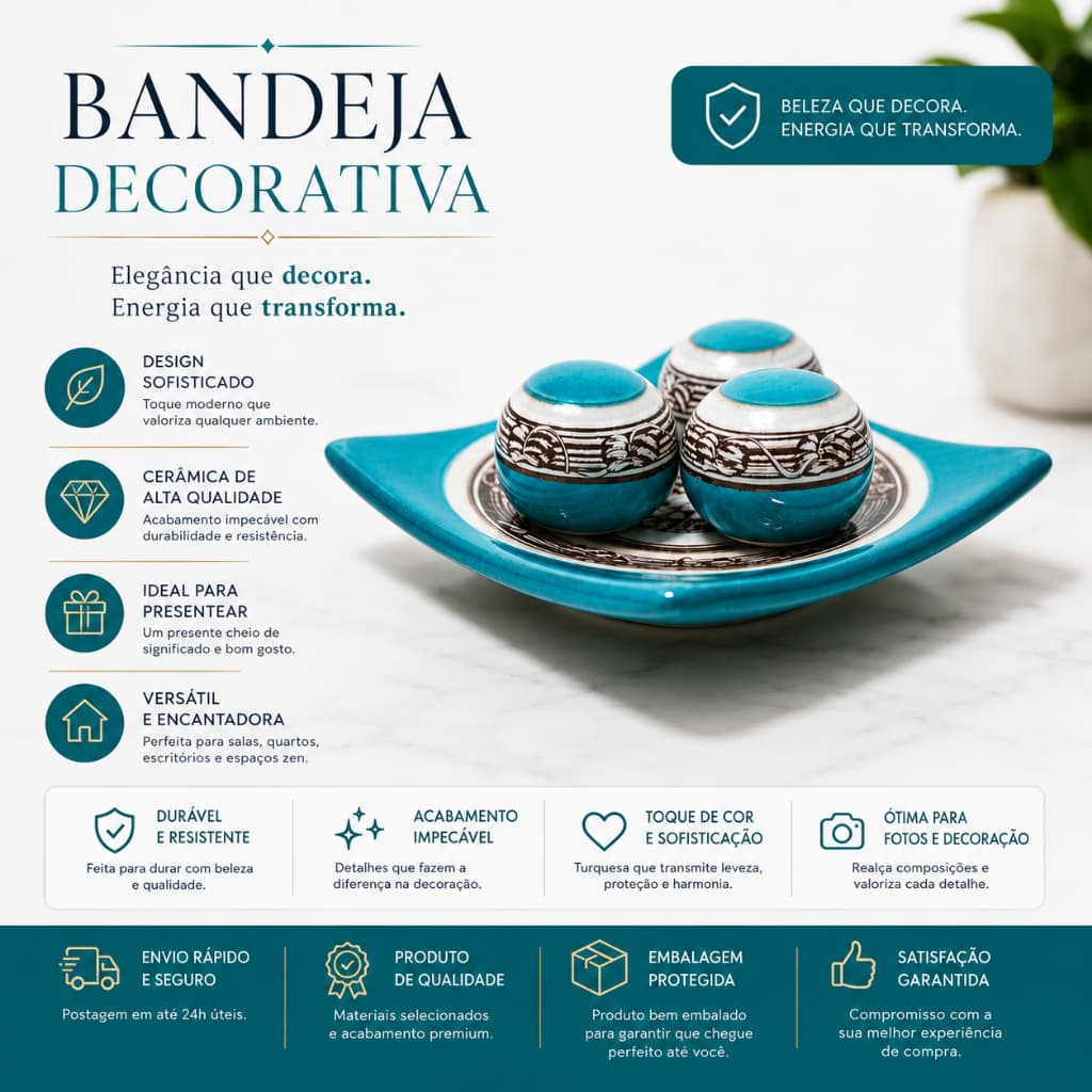Kit Bandeja Centro de  Mesa Prato Decorativo kit 3 Bolas Enfeite Ceramica Enfeite rack sala