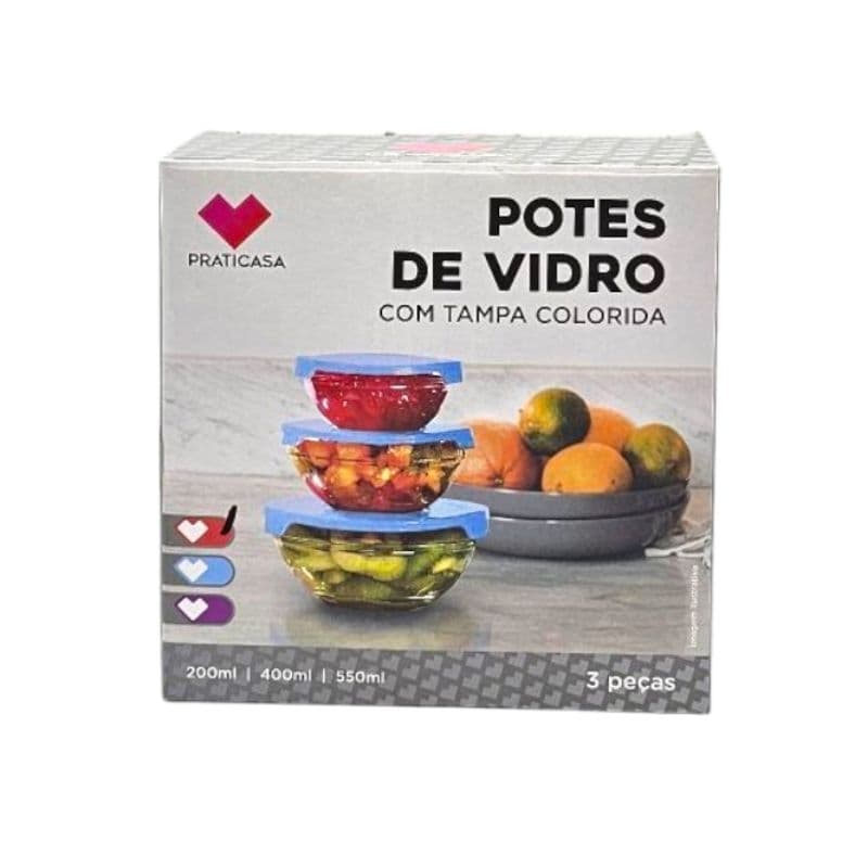 Jogo de Potes de Vidro com Tampa Colorida