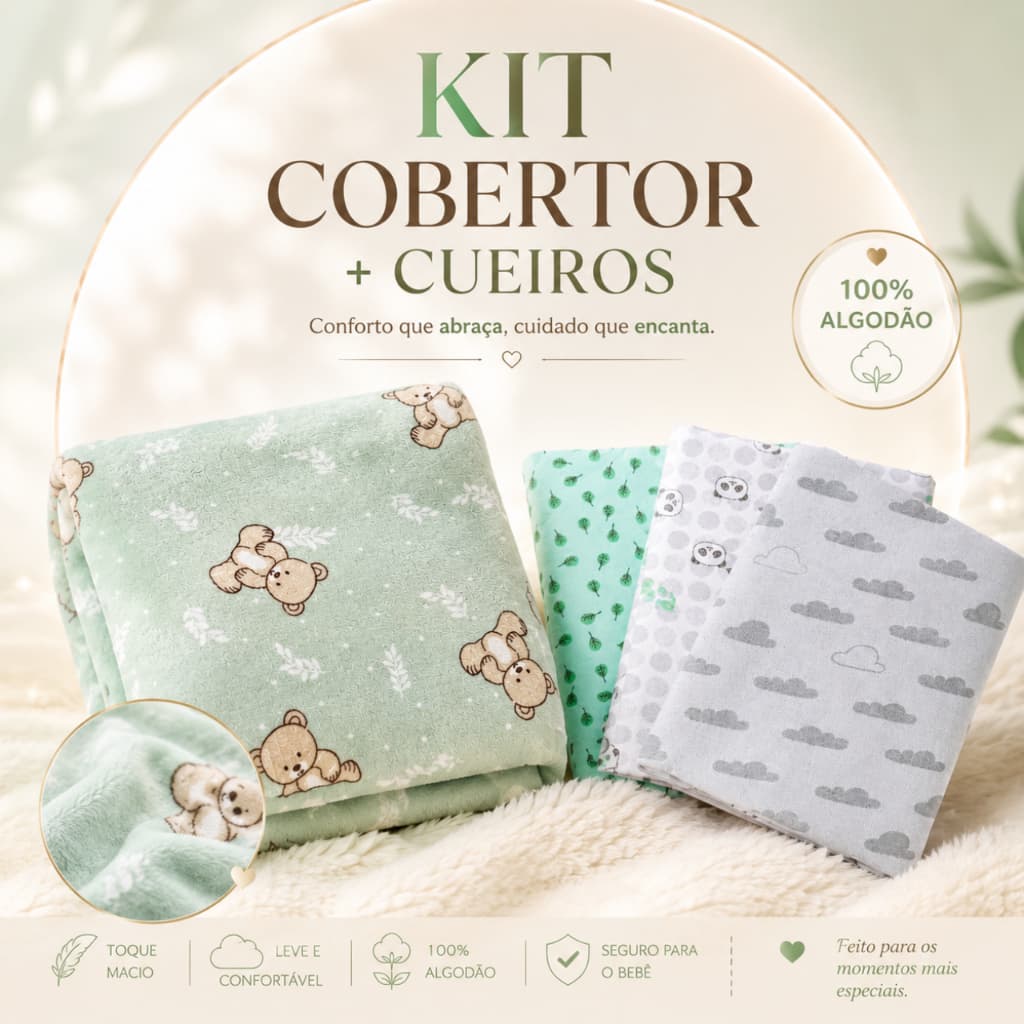 Kit Cobertor Microfibra Bebe Estampado Manta 1,10x85cm mais Cueiro Flanelado Para Bebê Papi Com Três UN Menina Menino