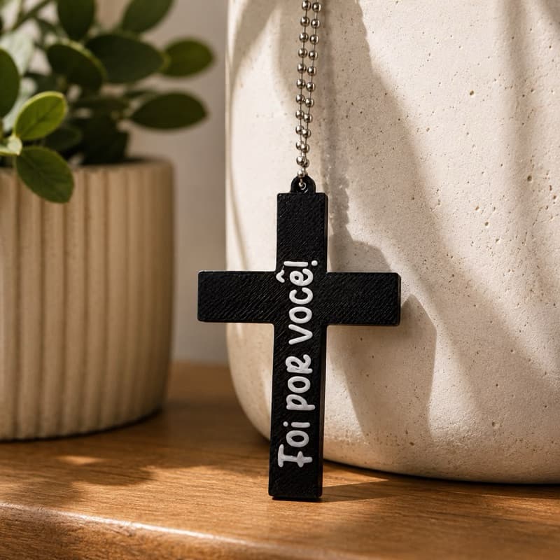Kit 10 Chaveiros Cruz Cristã “Foi Por Você” – Lembrancinha Religiosa Especial de Fé e Amor