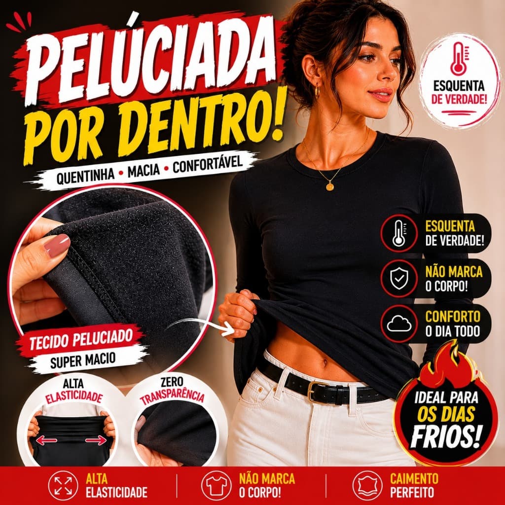 Blusa Segunda Pele Feminina Peluciada Térmica Manga Longa Inverno Quentinha