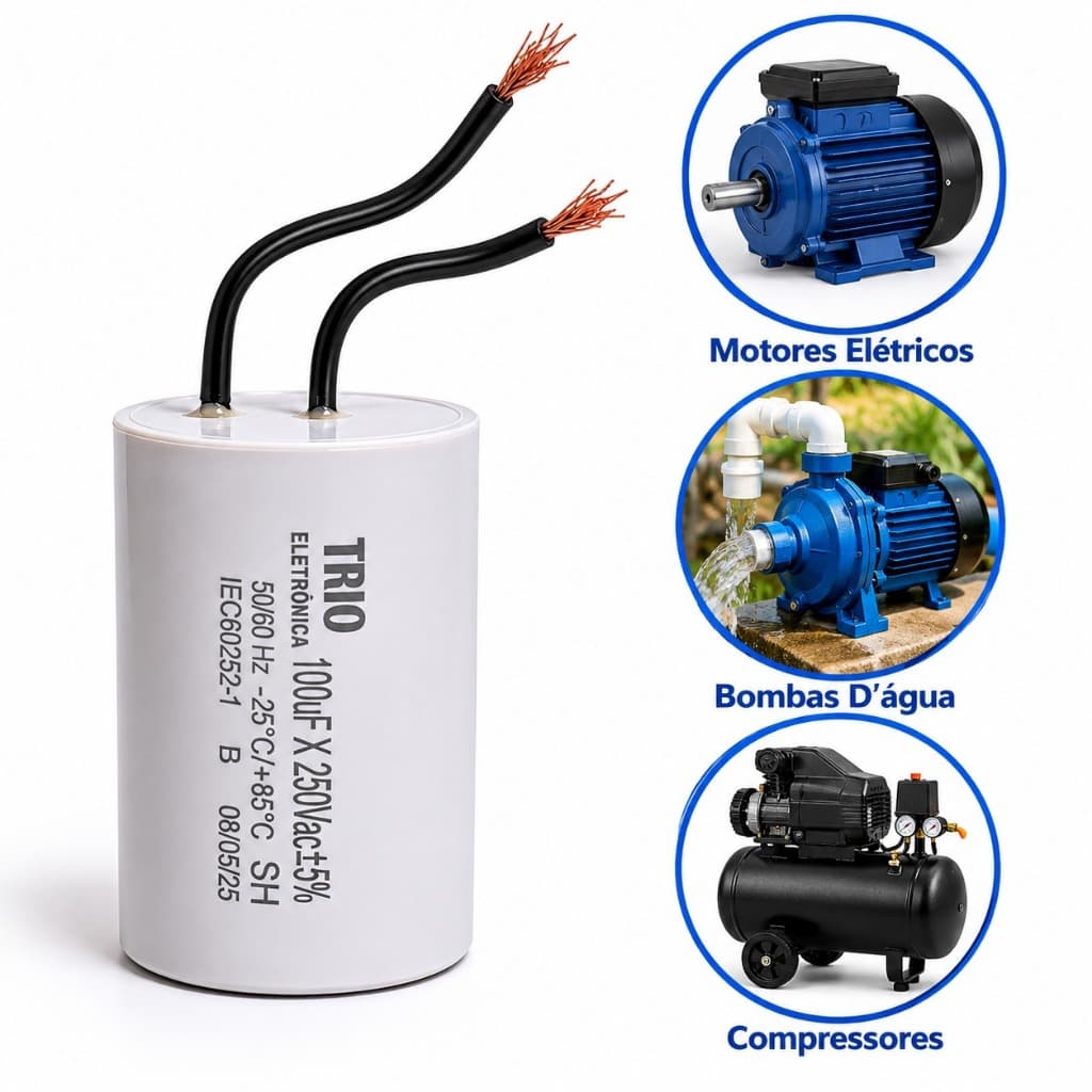 Capacitor 100uf 250V permanente motor 2 fios (12-28)