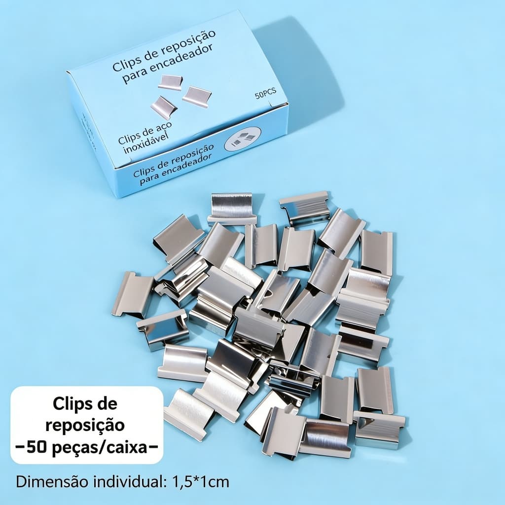 Clipe Reserva para Organização de Documentos Escolares e de Escritório, Embalagem com 50 Peças