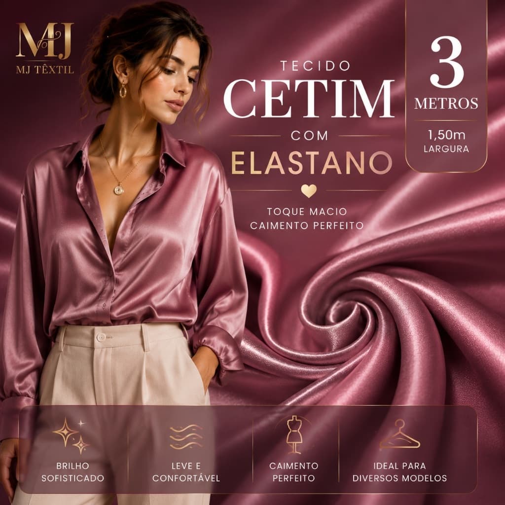 3 Metros Tecido Cetim com Elastano | Toque Macio e Caimento Perfeito
