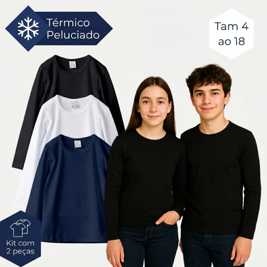 Kit 2 Blusa Termica Inverno tam 4 ao 18 Peluciada Infantil e Juvenil Menino e Menina Segunda Pele
