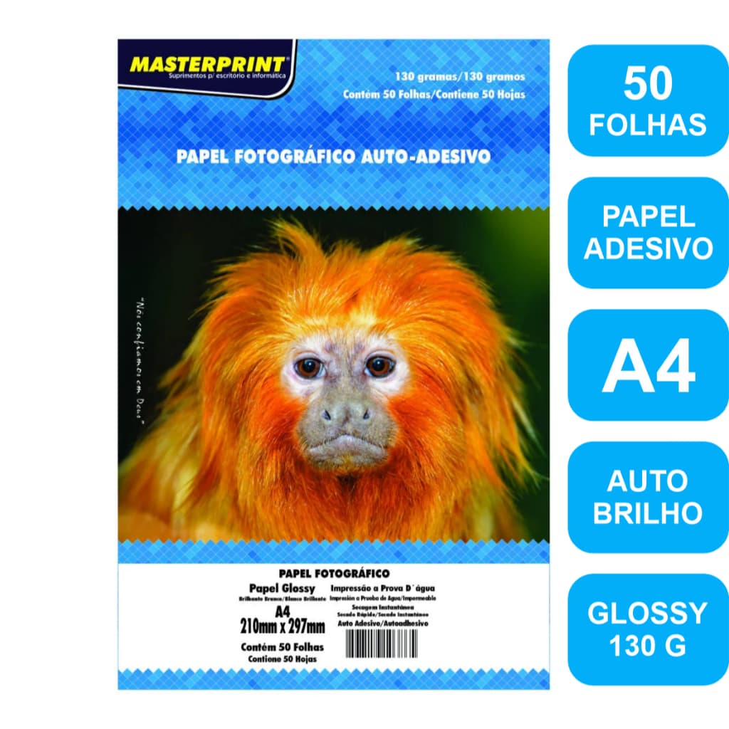 Papel Fotográfico Adesivo 130G Glossy 50 Folhas A4 MASTERPRINT (PAPEL ADESIVO)