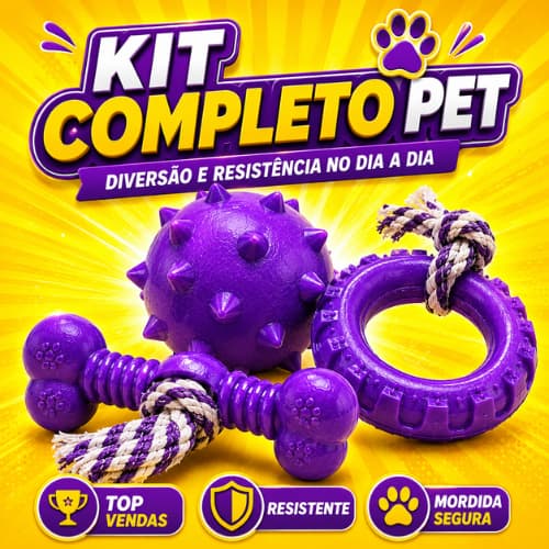Kit 3 Brinquedos Mordedor para Cachorro Resistente Borracha e Corda Anti Stress Pet