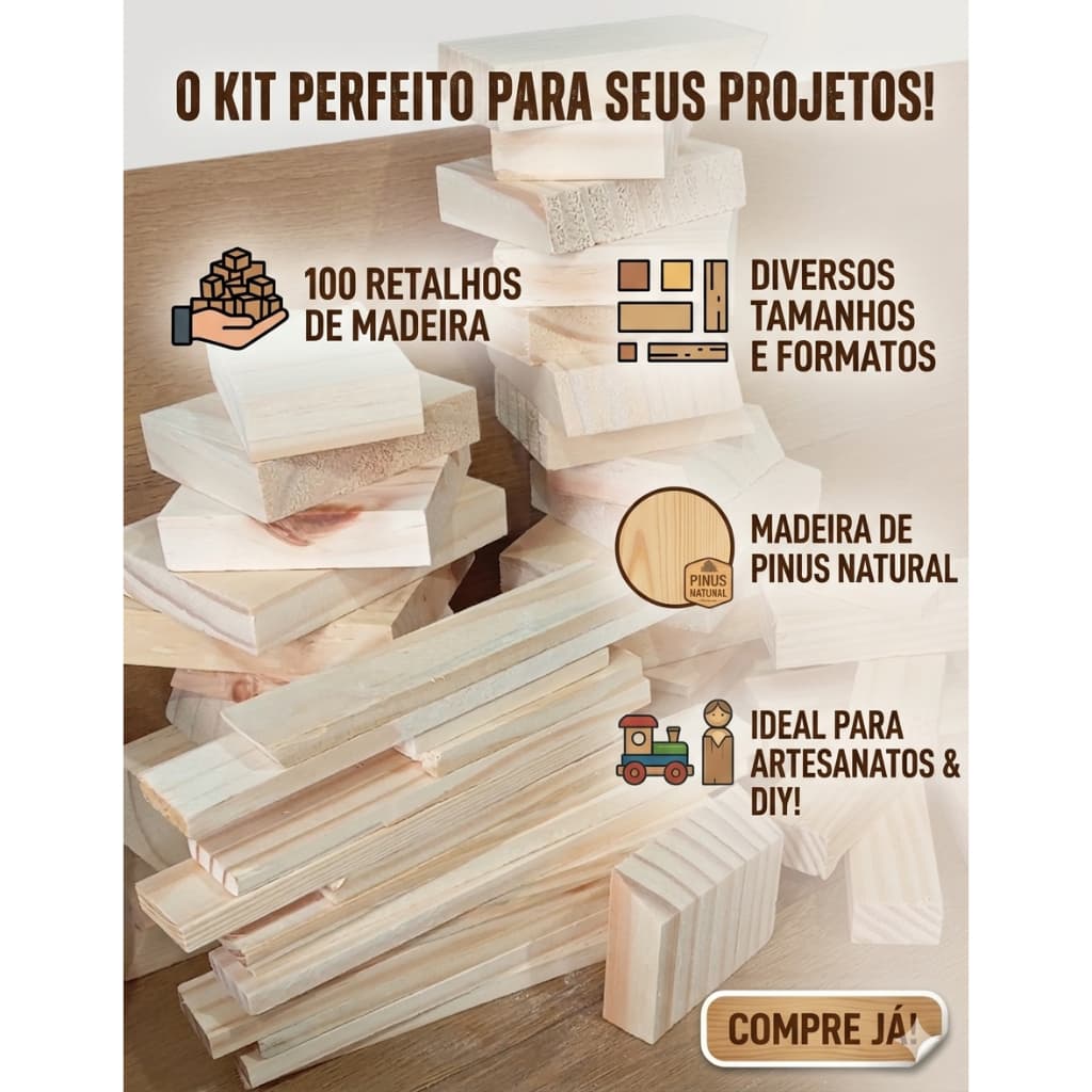 Retalhos de Madeira Pinus decorar e criar 100 Pçs