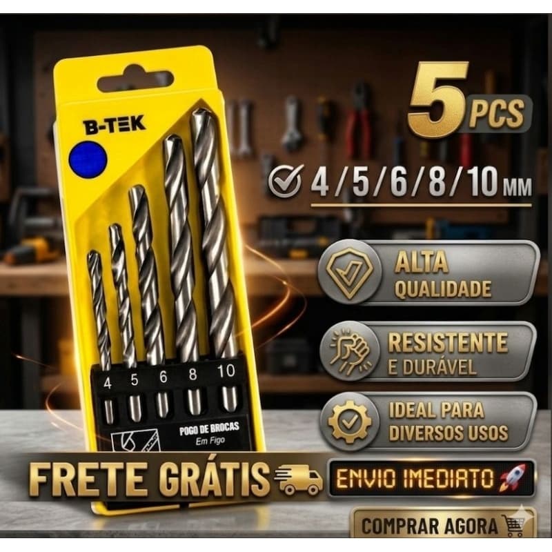 Kit Jogo De Brocas Aço Rápido,Para Furar Ferro E Aço Diâmetro 4 5 6 8 10( 5 Peças)