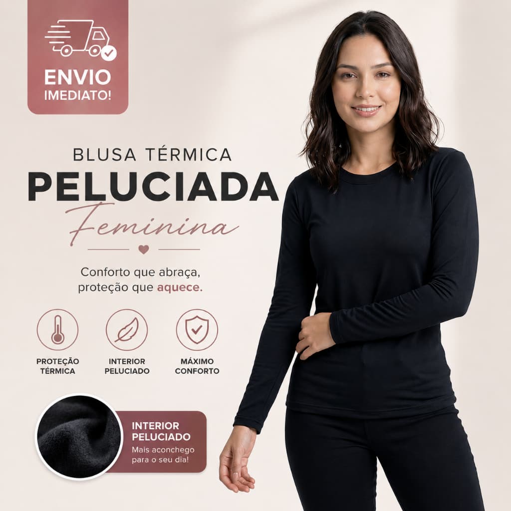 Blusa Térmica Feminina Peluciada Manga Longa Inverno Quentinha