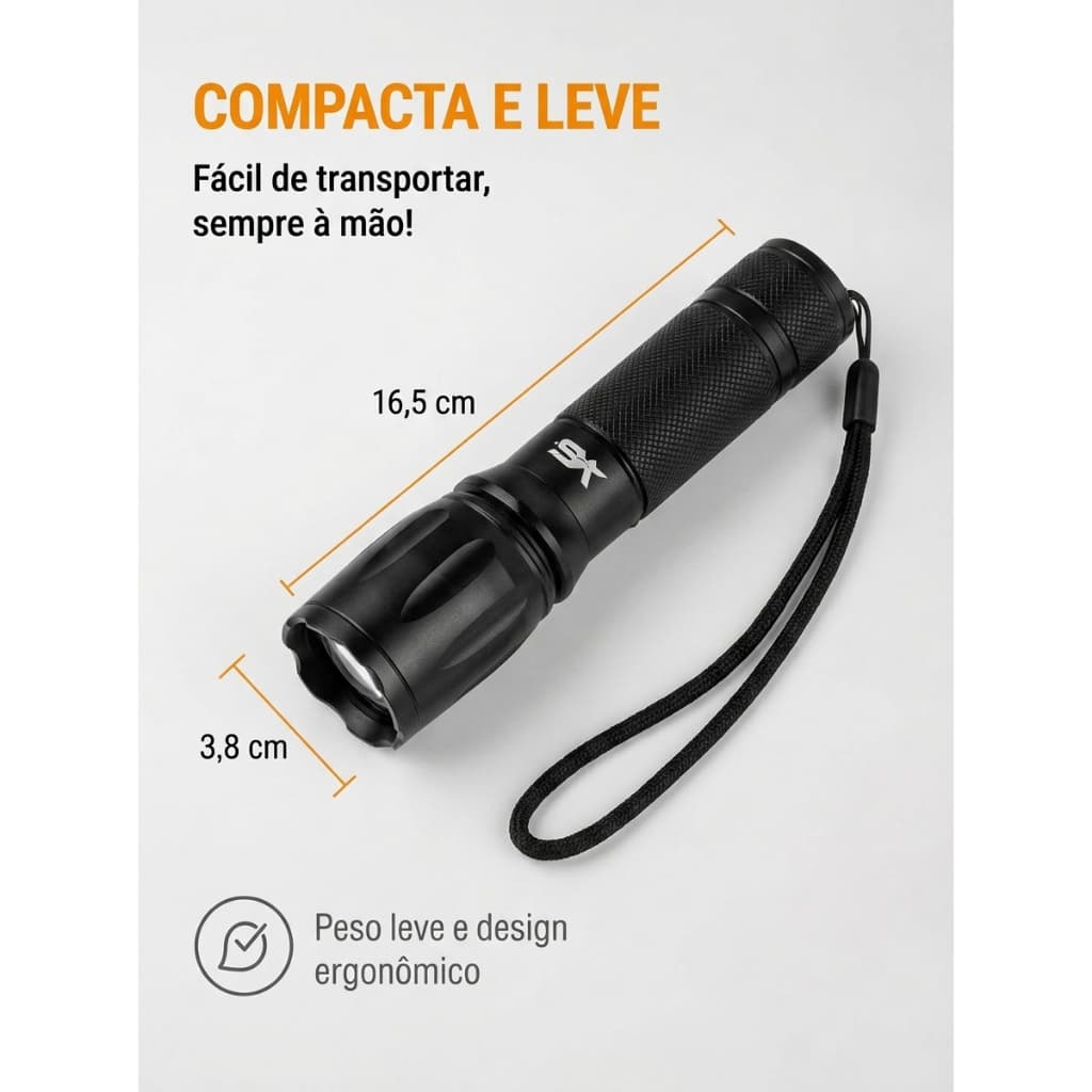 Lanterna Tática LED Potente Recarregável Portátil SX Militar COD X900
