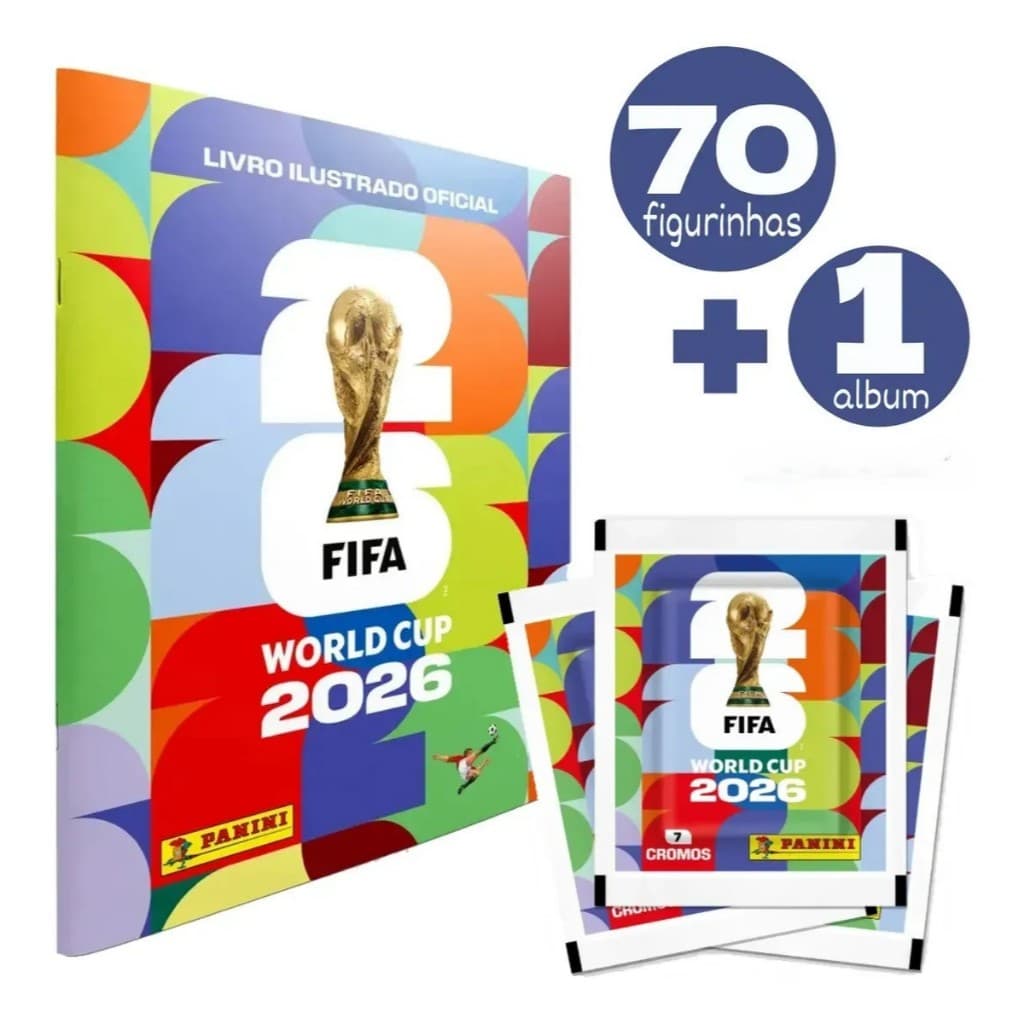 Álbum Copa do Mundo + 10 Envelopes de Figurinha FIFA 2026 - Livro Ilustrado Colecionável