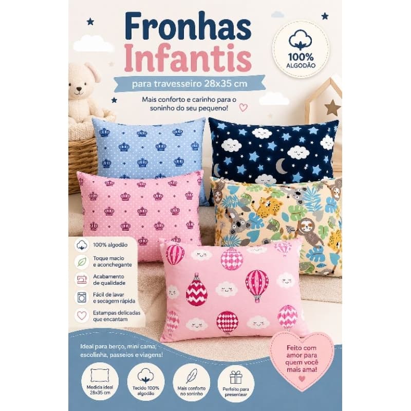 Fronha para Travesseiro Infantil 28cm x35 cm