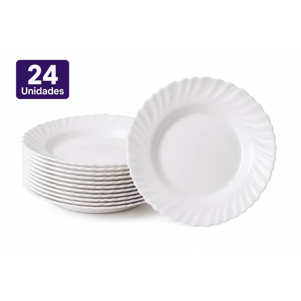 Kit 24/12/06/04 Pratos Duralex Vidro Fundo Pétala Opaline Circular Brilhante Jantar e Almoço Buffet