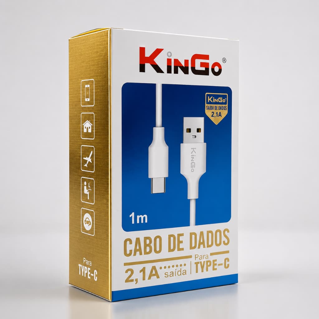 Cabo USB Para Tipo C 1 Metro Branco 2.1A Kingo