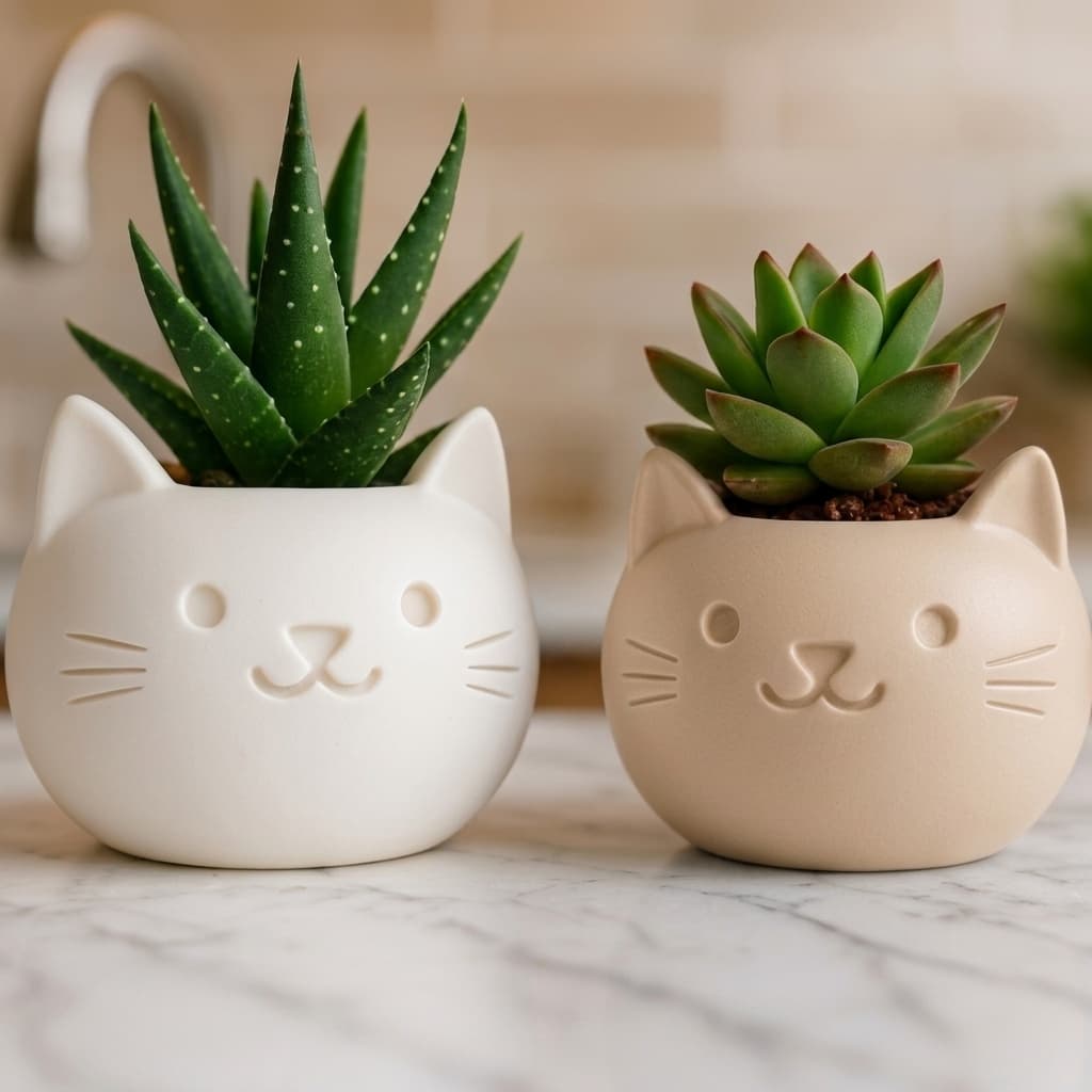 Cachepot Gatinho 3D Para Suculentas e Mini Cactos Decorativo