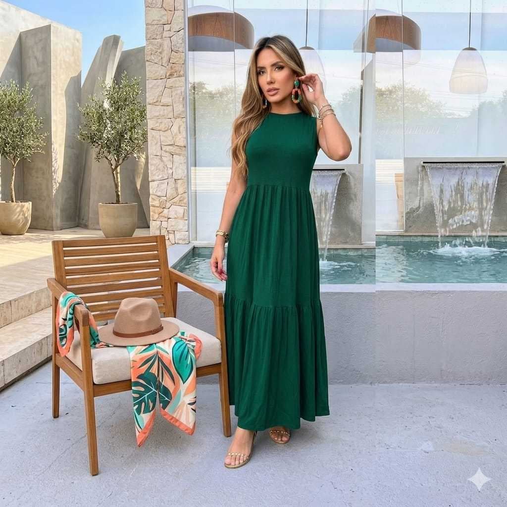 Vestido Longo de Malha Feminino  Leve e Fresco Caimento Solto inverno e varao 502