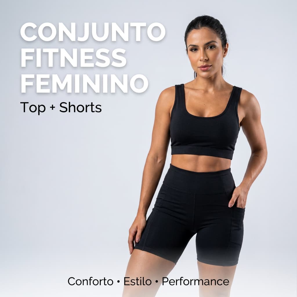 Conjunto de Academia Feminino Short Com Bolso Zero Transparência e Cintura Alta E Top com Forro Duplo