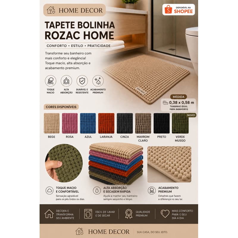 Tapete de Banheiro Microfibra 38x58cm
