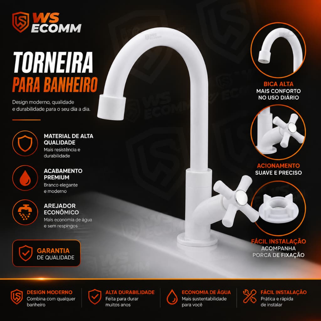 Torneira Banheiro Branca Para Lavatório Mesa 1/4 Volta
