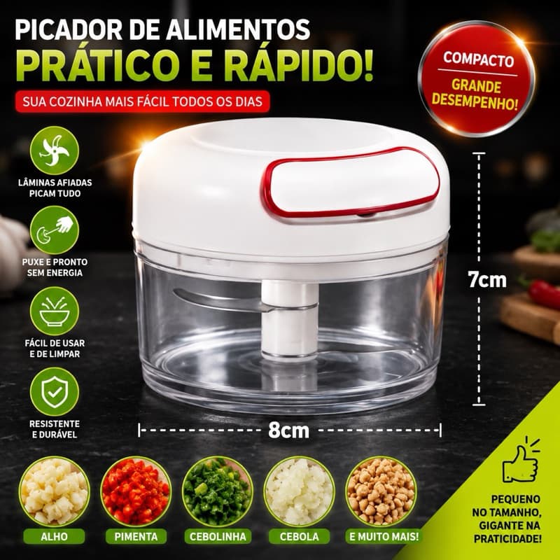 Mini Processador Manual De Alimentos Com Lamina Inox Para Processamento Rápido De Vários Tempero promoção