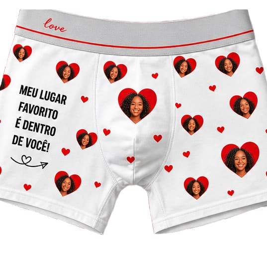 Camiseta Personalizada Rosto Casal + Cueca Com Foto Da Namorada Esposa Presente Criativo Dia Dos Namorados