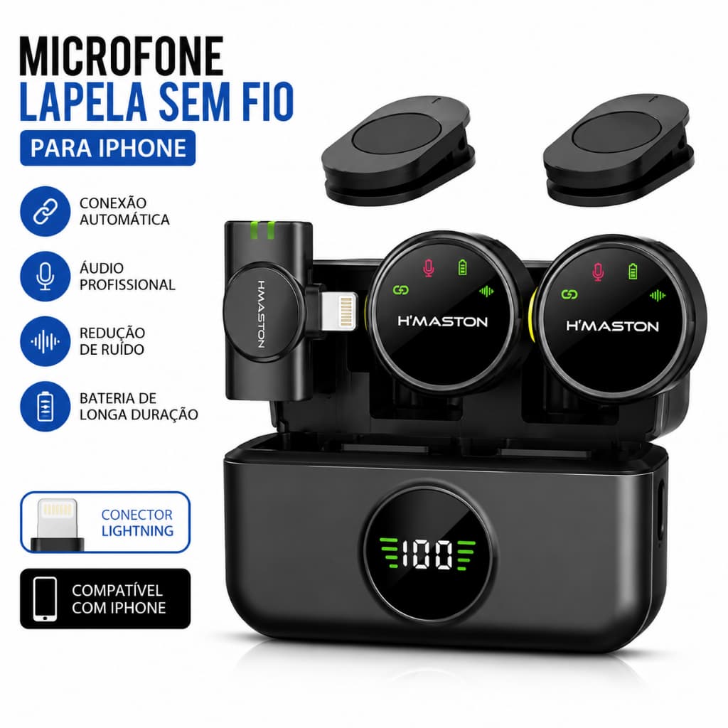 Microfone Profissional Sem fio De Lapela Redondo Magnético Com Redução de Ruído H'maston MK18 Para Iphone