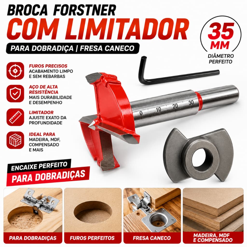 Broca Forstner C/ Limitador Para Dobradica Fresa Caneco 35mm