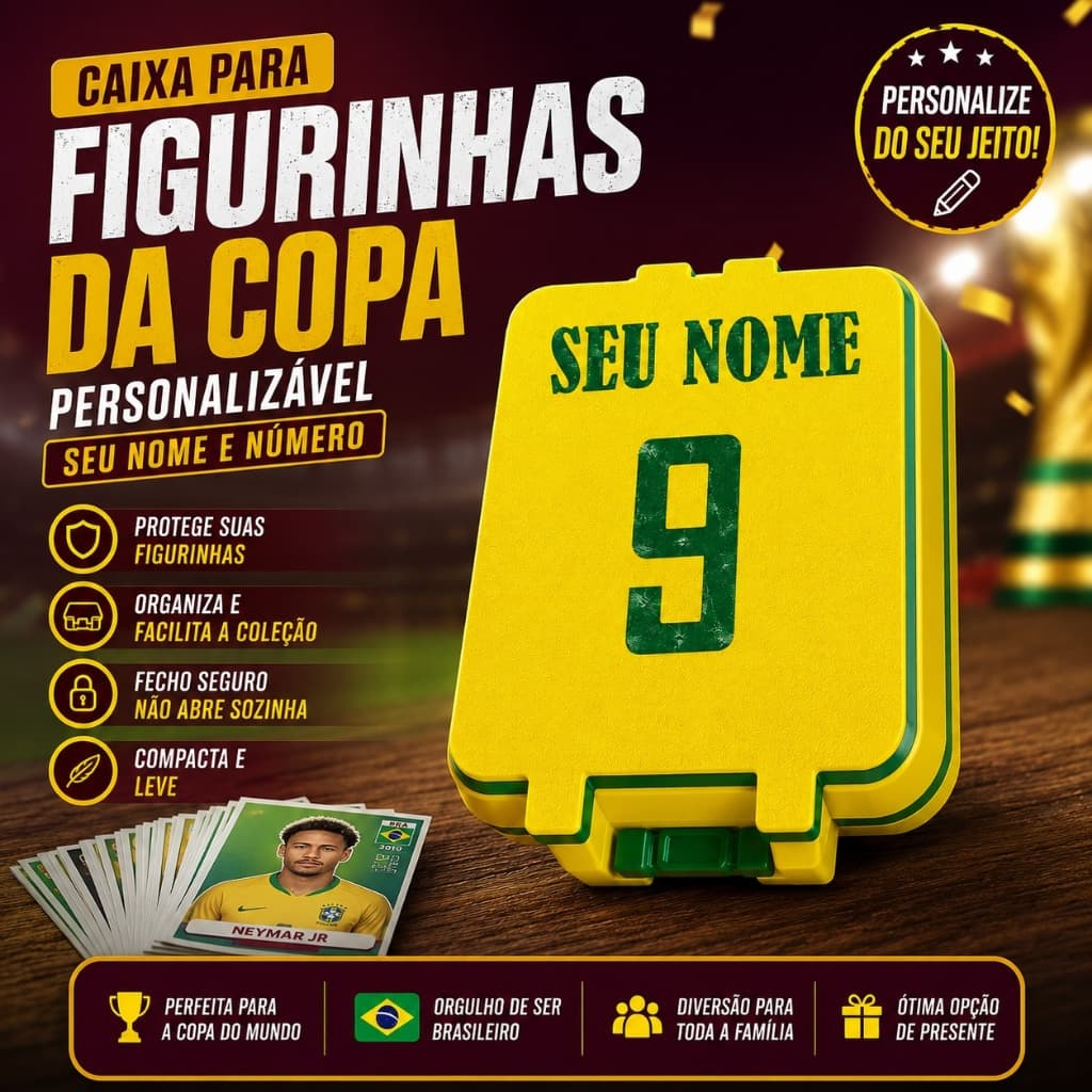 Caixa Para Figurinhas Da Copa Personalizada Com Nome E Número | Porta Figurinhas Copa Futebol Brasil -album figurinhas