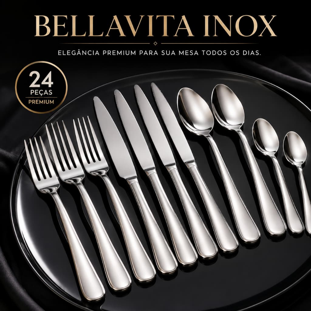 Jogo de Talheres 24 Peças Aço Inox Faqueiro Premium Resistente Completo Design Moderno