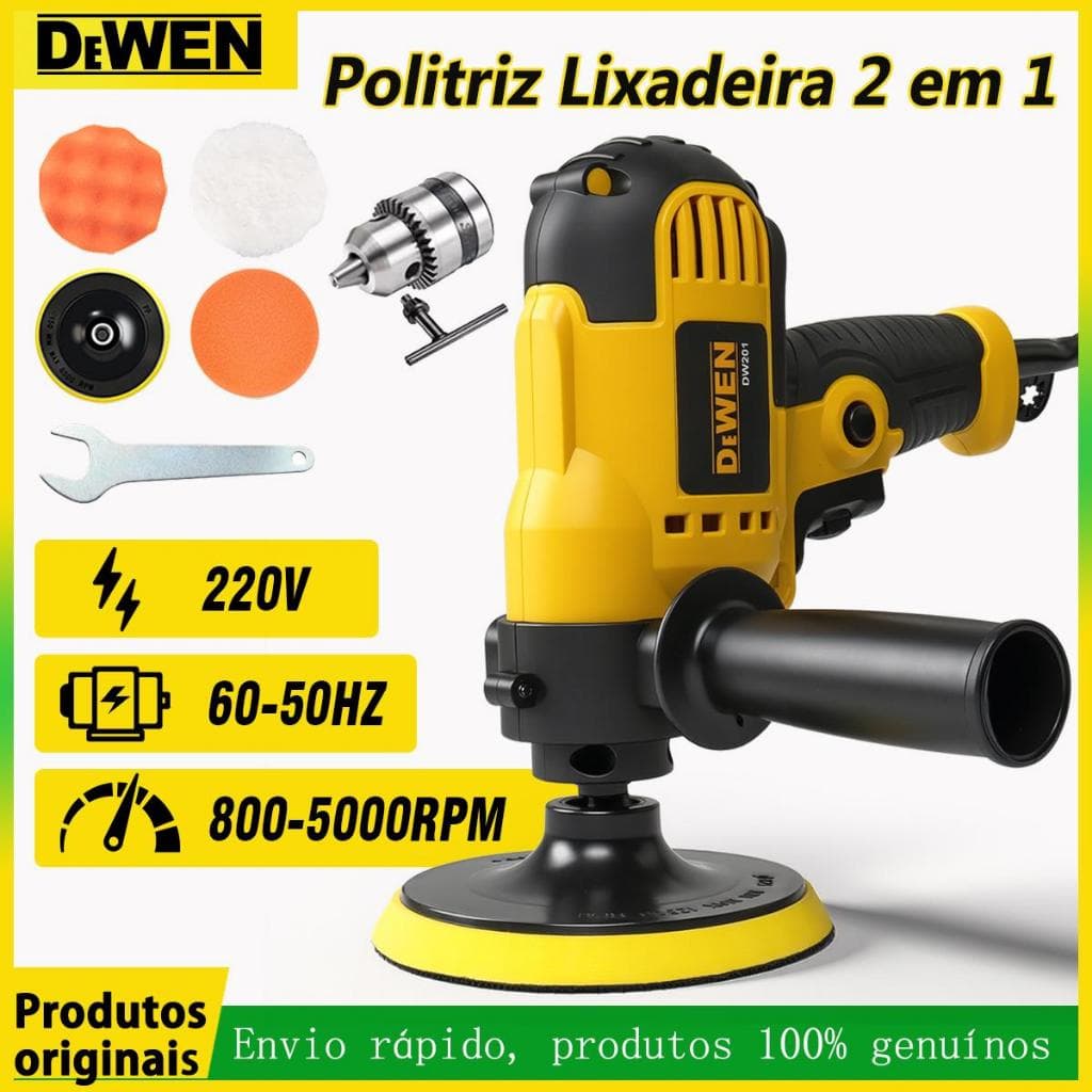 DEWEN Politriz Orbital 5" 5000rpm Velocidade Variável c/ Acessórios Polimento Automotivo Bivolt