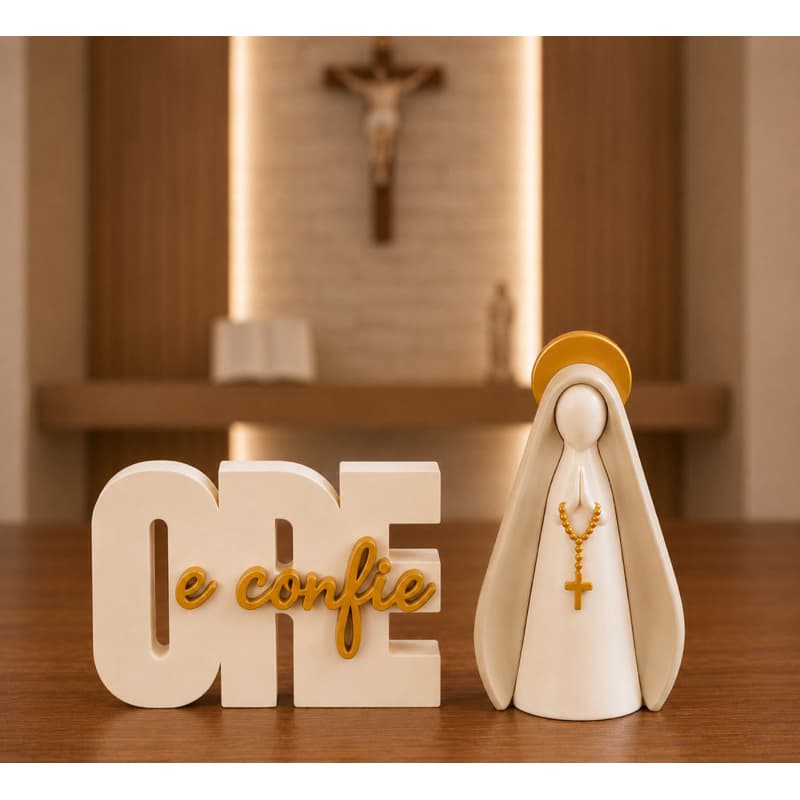 Imagem Nossa Senhora Aparecida 10cm com Letreiro - Design Moderno e Minimalista, Alta Qualidade