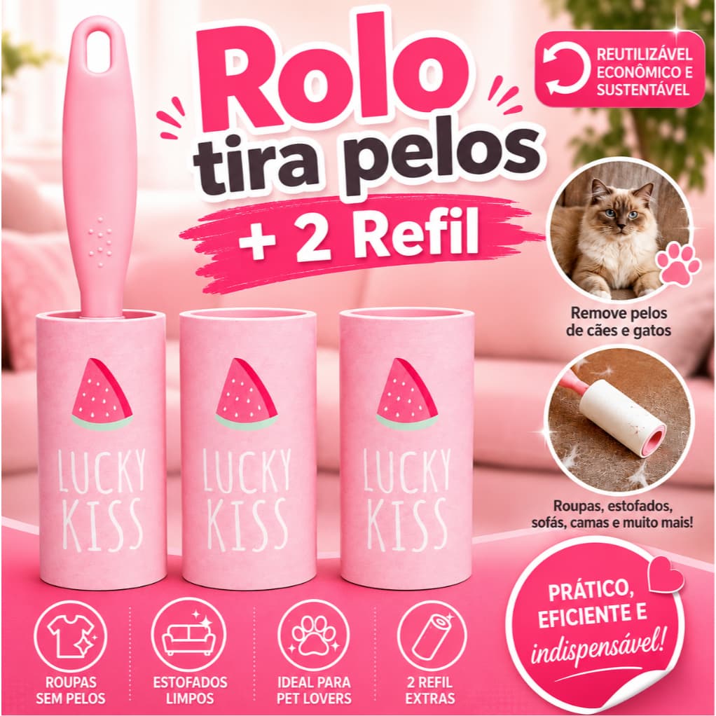 Rolo Remove Pelos Fiapos de Roupas + 2 Refil Cão Gato Sofá Tapete Carro Econômico casa limpa