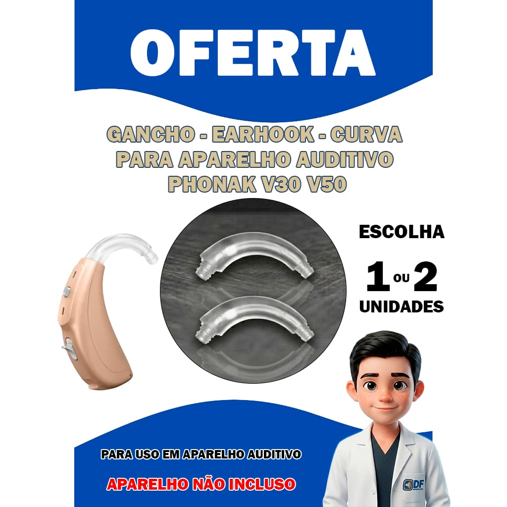 Gancho Earhook Curva para Ap/ Auditivo Phonak Venture V30 e V50 (1 ou 2 Unidades)