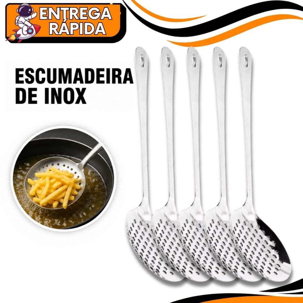Escumadeira 10 unid  Arroz Massa Fritura Peneira Escorre Aço Inox Resistente Cozinha Restaurante Churrascaria Casa