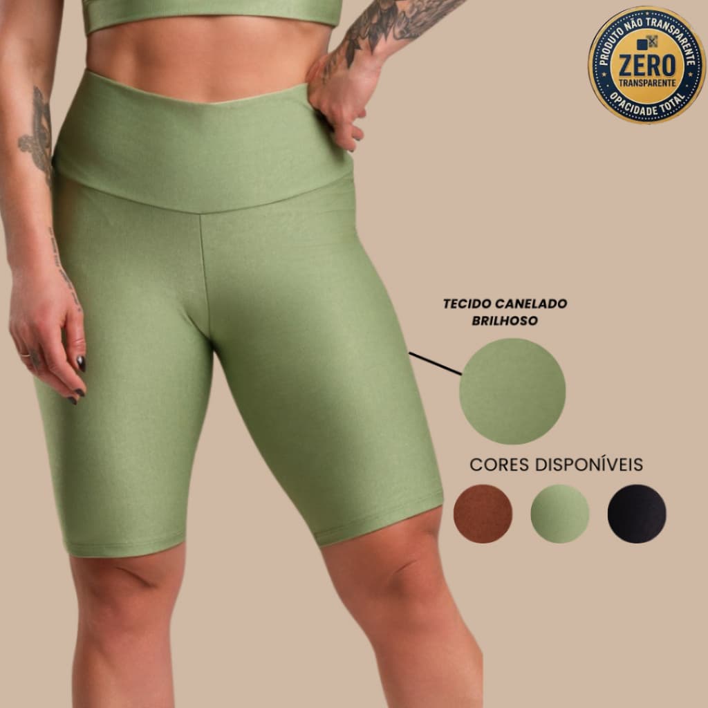 Bermuda Lisa Fitness Feminina Canelado Brilhoso Academia Esportiva Treino Cintura Alta Com Brilho RIQ Modas