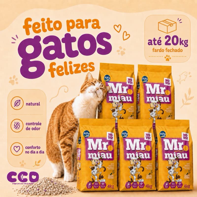 Areia Sanitária Natural para Gatos Mr Miau 4 kg Fardo Fechado 4 à 20 kg Total