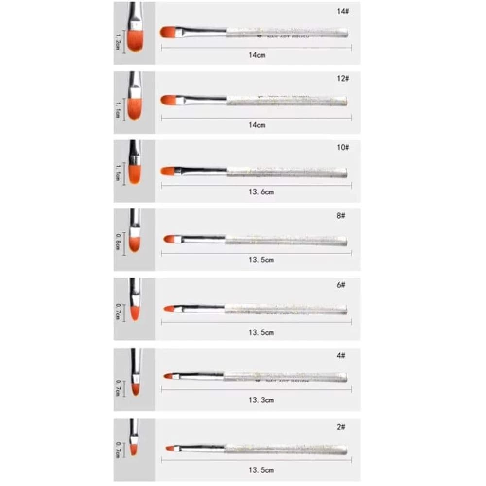 Kit 7 Pincel Para Unha NO: 2, 4, 6, 8, 10, 12, 14